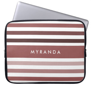 Simple Wide Stripes and Name in Soft Brown Laptop Sleeve