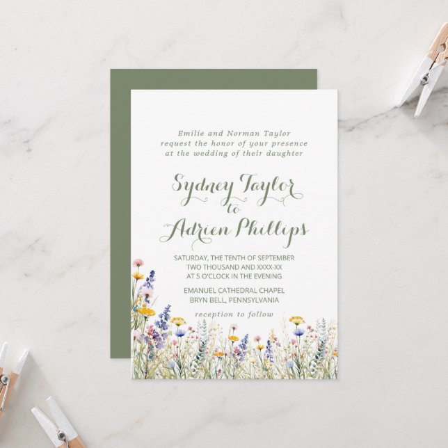 Simple Widlflower Formal Wedding Invitation (Devant/Arrière en situation)