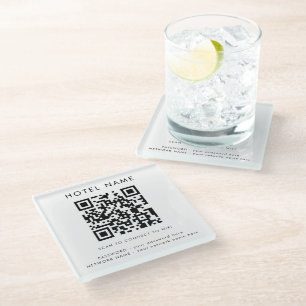 Simple WIFI details QR code Hotel Name Any Colour Glass Coaster