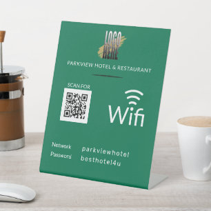 Simple Wifi Network Password QR Code Logo Green  Pedestal Sign
