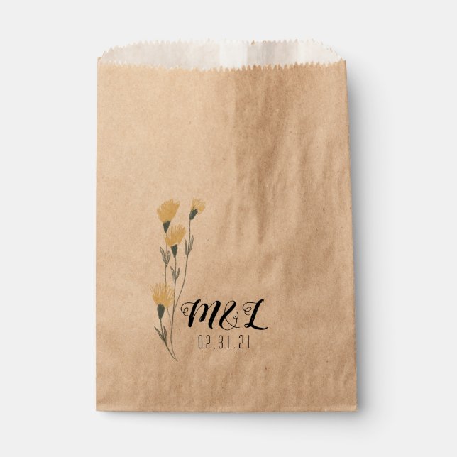 Simple Wild Flower Hand Drawn Wedding  Favour Bag (Front)