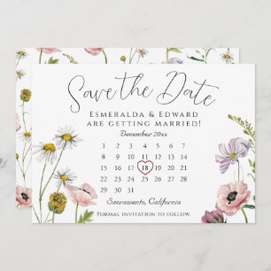 Simple Wild Flower Wedding Calendar Save The Date