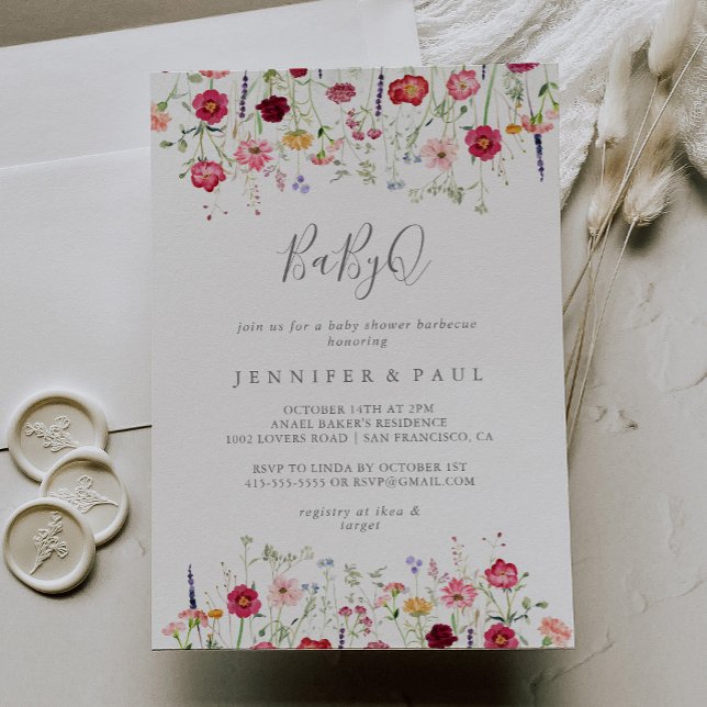 Simple Wildflower BabyQ Baby Shower Barbecue Invitation (Creator Uploaded)