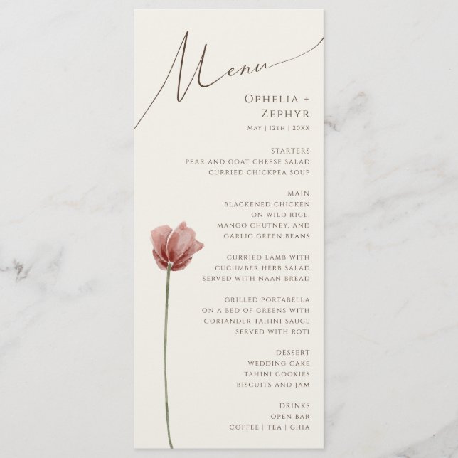 Simple Wildflower | Beige Wedding Dinner Menu (Front)