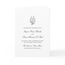 Simple Wildflower Black and White Wedding Program