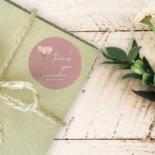 Simple Wildflower Boho Dusty Blue Thank you Classic Round Sticker