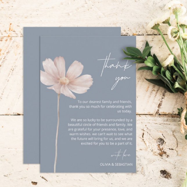 Simple Wildflower Boho | Dusty Blue Wedding  Thank You Card (Creator Uploaded)