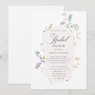 Simple Wildflower Calligraphy Floral Bridal Shower Invitation