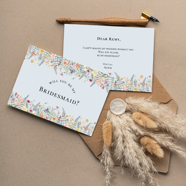 Simple Wildflower Dusty Blue Bridesmaid Proposal Invitation (Creator Uploaded)