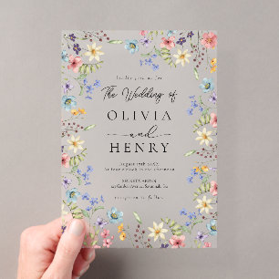 Simple Wildflower Elegant Garden Wedding Acrylic Invitations