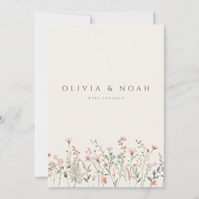 Simple Wildflower Engagement Announcement Card (Front)