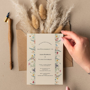 Simple Wildflower Fern Beige Engagement Party Invitation
