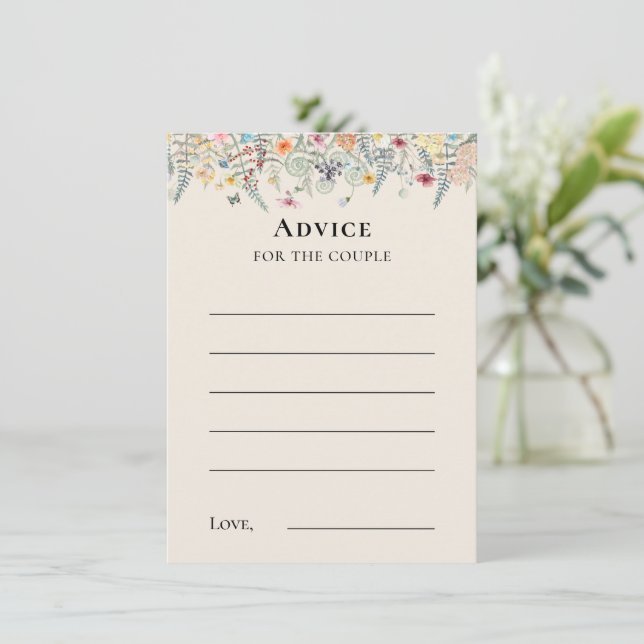 Simple Wildflower Fern Beige Wedding Advice Card (Standing Front)