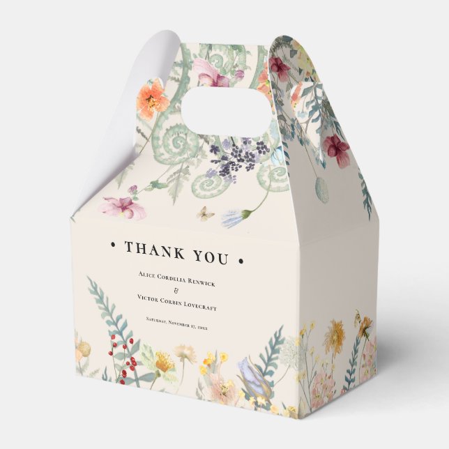 Simple Wildflower Fern Beige Wedding Favor Box (Front Side)