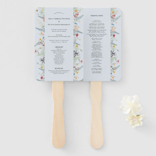 Simple Wildflower Fern Dusty Blue Wedding Program Hand Fan