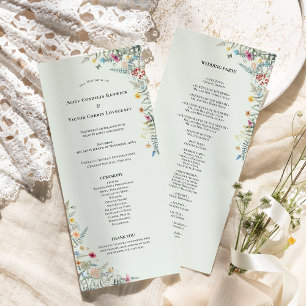 Simple Wildflower Fern Mint Green Wedding Flat Program