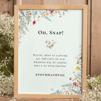 Simple Wildflower Fern Mint Green Wedding Hashtag