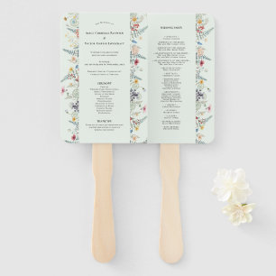 Simple Wildflower Fern Mint Green Wedding Program Hand Fan