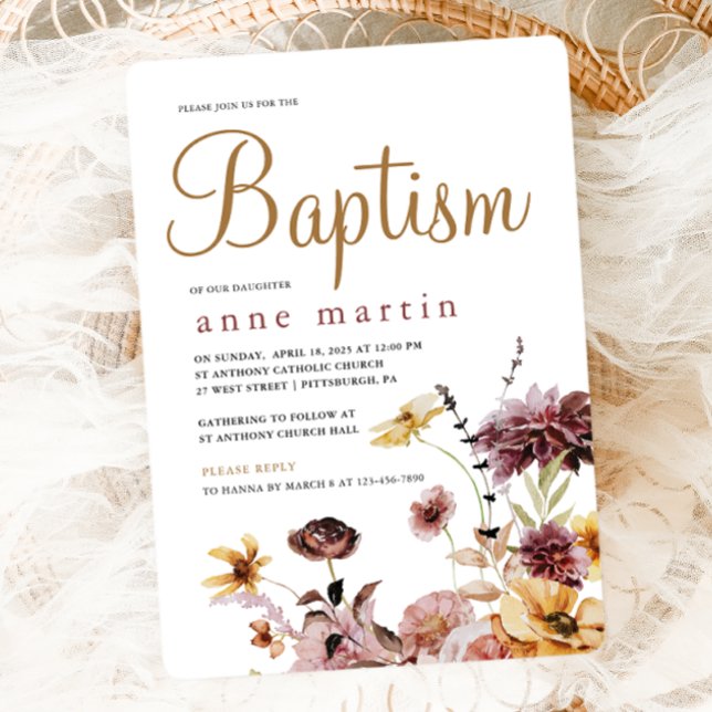 Simple Wildflower Floral Girl's Baptism  Invitation (Creator Uploaded)