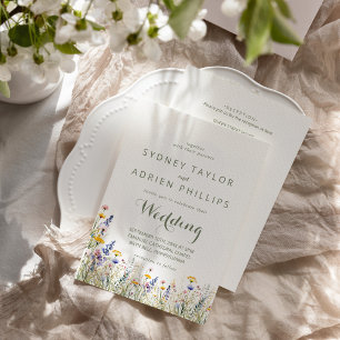 Simple Wildflower Front and Back Wedding Invitation