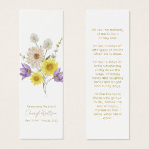 Simple Wildflower Funeral Memorial Bookmark