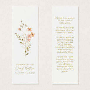 Simple Wildflower Funeral Memorial Bookmark