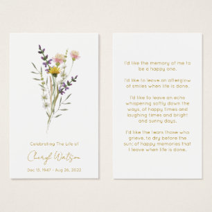 Simple Wildflower Funeral Memorial Prayer Card