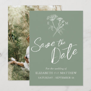 Simple wildflower green white photo save the date
