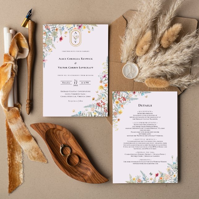 Simple Wildflower Lavender Monogram Details And Invitation (Creator Uploaded)