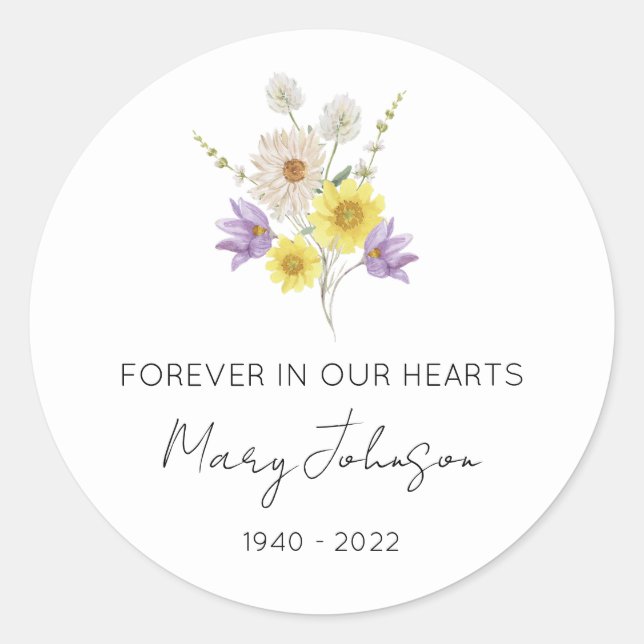 Simple Wildflower Memorial  Classic Round Sticker (Front)
