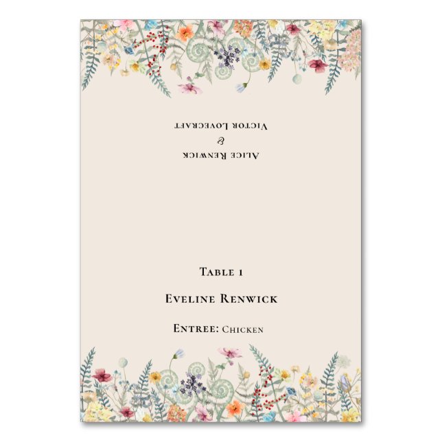 Simple Wildflower Menu Choice Foldable Place Card (Front)