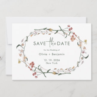 Simple Wildflower MInimal Wedding Save The Date Invitation