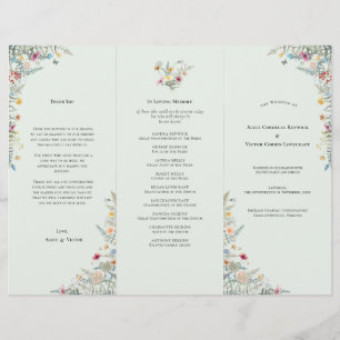 Simple Wildflower Mint Green Wedding Program Flyer