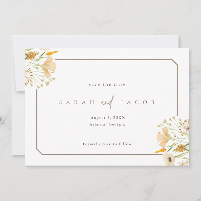Simple Wildflower Outdoor Wedding Save The Date (Front)