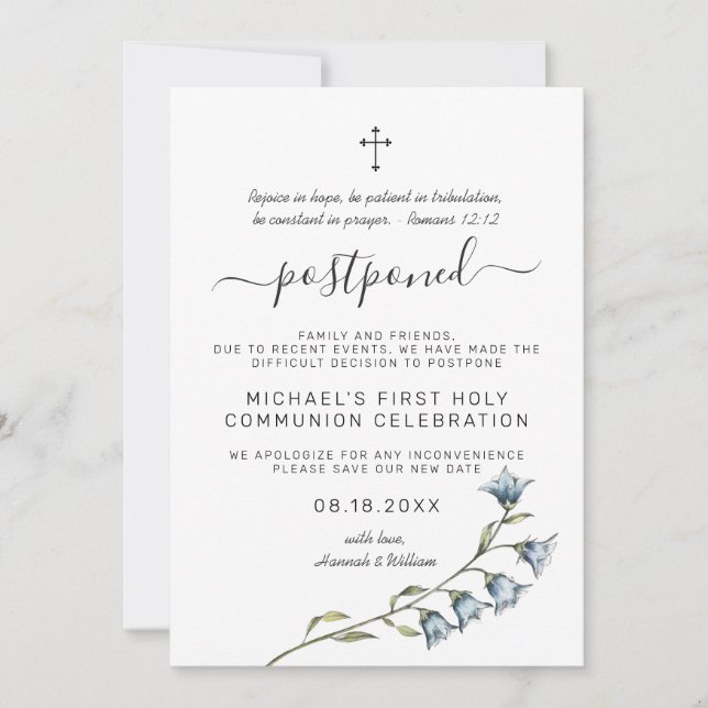 Simple Wildflower | Postponed Communion Invitation (Front)