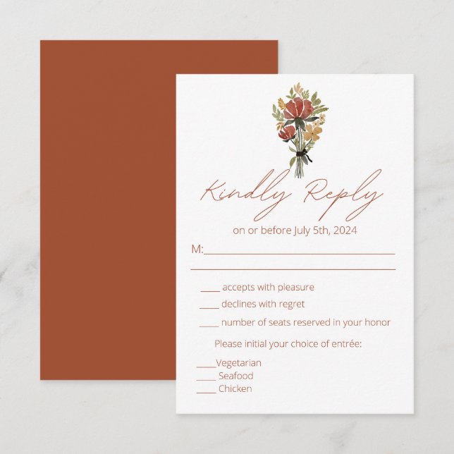 Simple Wildflower Terracotta Menu Choice RSVP  (Front/Back)