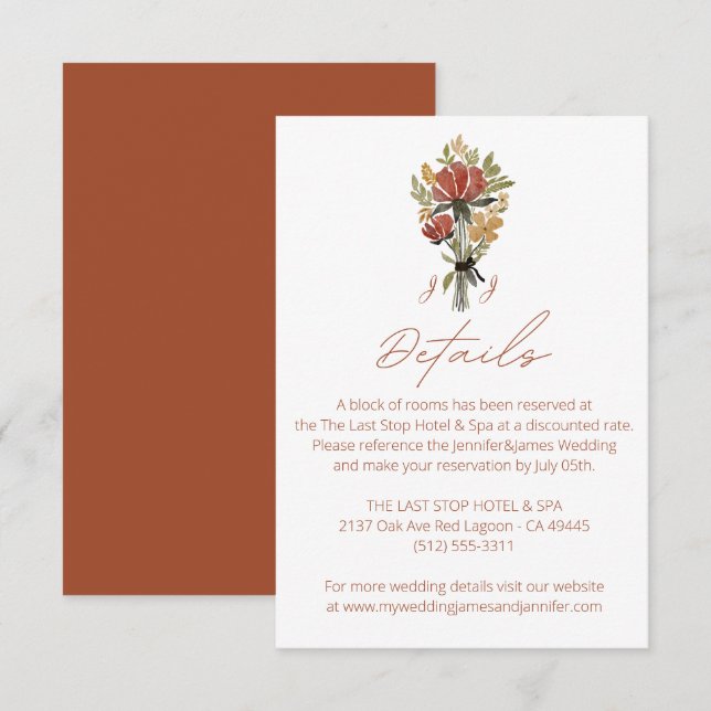Simple Wildflower Terracotta Monogram Details Enclosure Card (Front/Back)