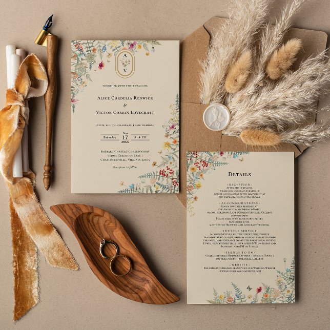 Simple Wildflower Wedding Monogram Details and Invitation (Creator Uploaded)