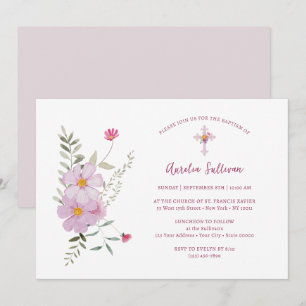 Simple Wildflowers Bouquet Baptism Invitation