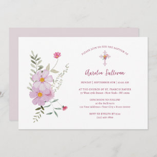 Simple Wildflowers Bouquet Baptism Invitation