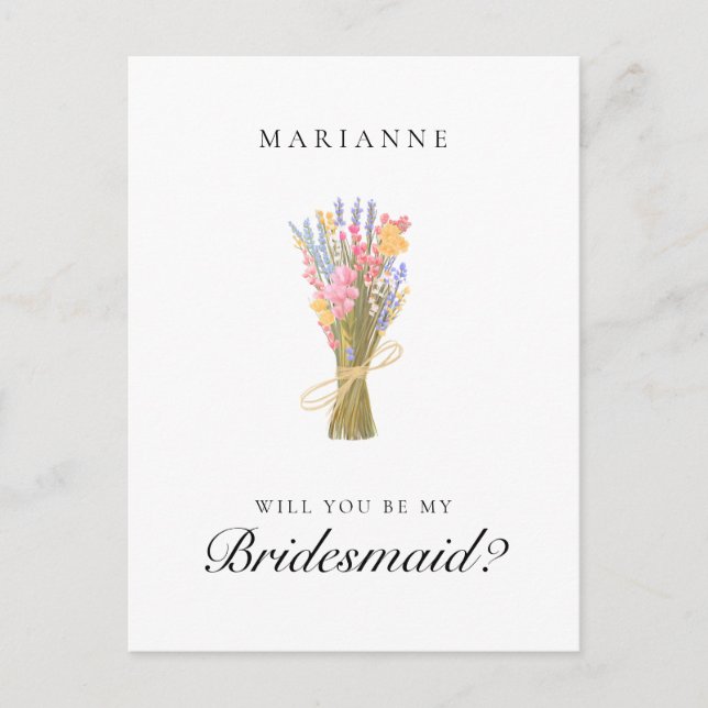Simple Wildflowers Bridesmaid Proposal Postcard (Front)