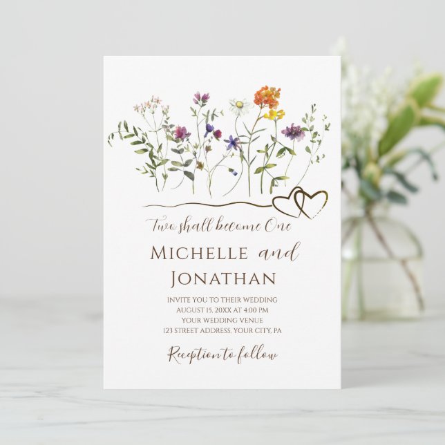 Simple Wildflowers Garden Floral Wedding Christian Invitation (Standing Front)