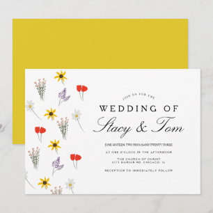 Simple Wildflowers Hand Drawn Wedding  Invitation