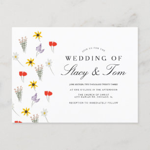 Simple Wildflowers Hand Drawn Wedding  Invitation Postcard