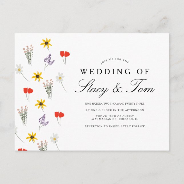 Simple Wildflowers Hand Drawn Wedding  Invitation Postcard (Front)