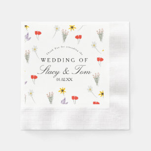 Simple Wildflowers Hand Drawn Wedding Thank You   Napkin