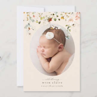 Simple Wildflowers Oval Photo Birth Announcement