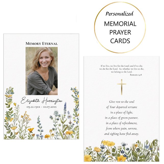 Simple Wildflowers Photo Funeral Prayer Card       (Creator Uploaded)