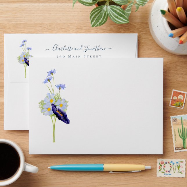 Simple Wildflowers Wedding Personalized  Envelope (Desk)