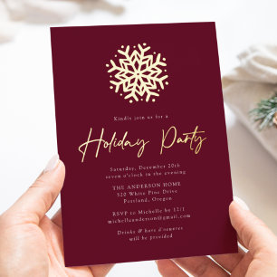 Simple Wine and Gold Snowflake Holiday Party